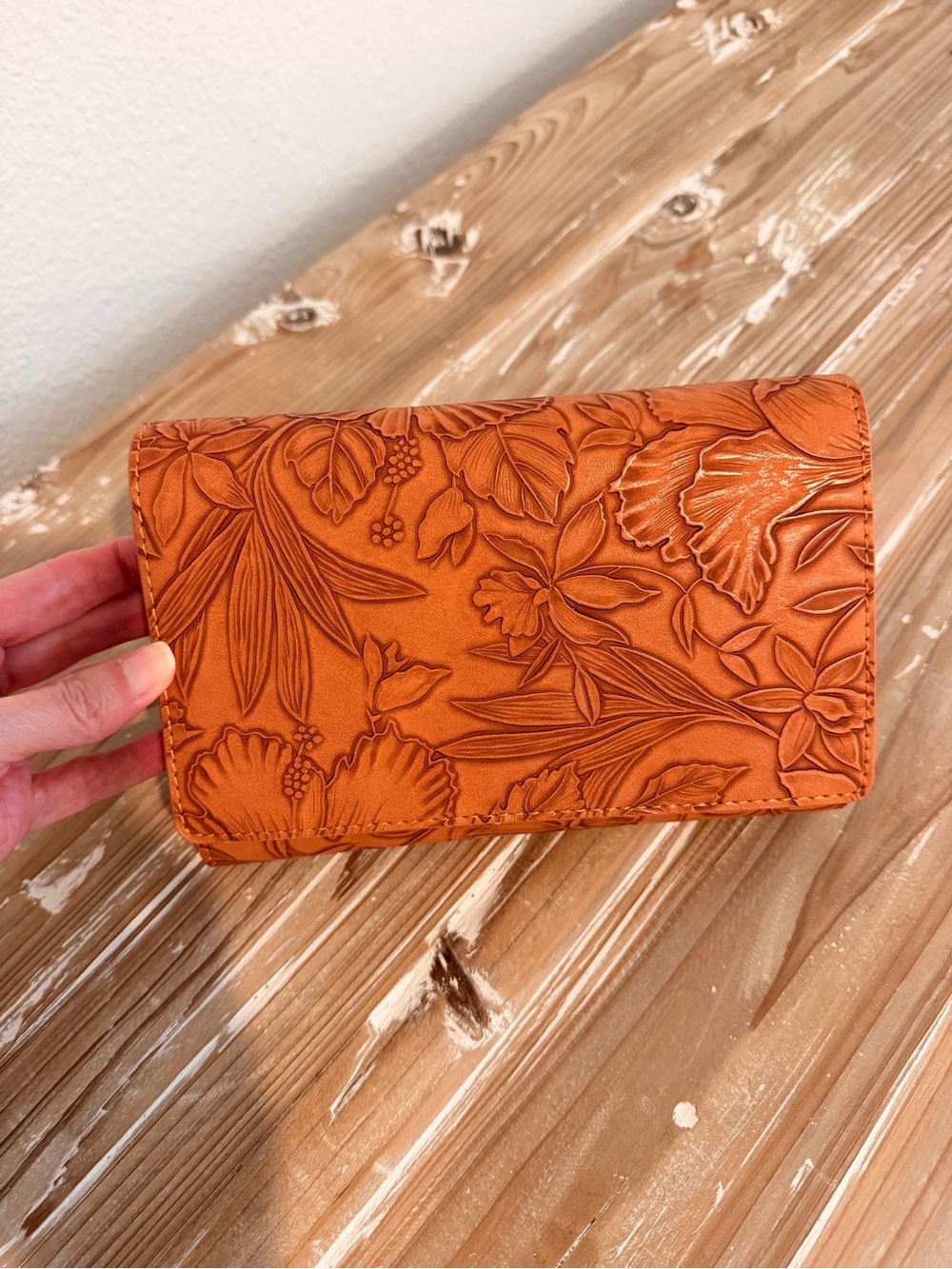 NWT Save the Girls Floral Embossed Camel Vegan Leather Crossbody Clutch